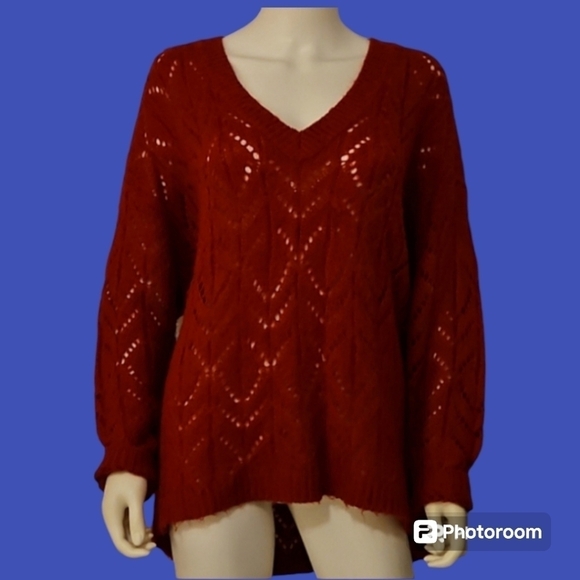 American Eagle Outfitters Sweaters - AMERICAN EAGLE OUTFITTERS Tomato Red Peekaboo Oversized Jegging Sweater